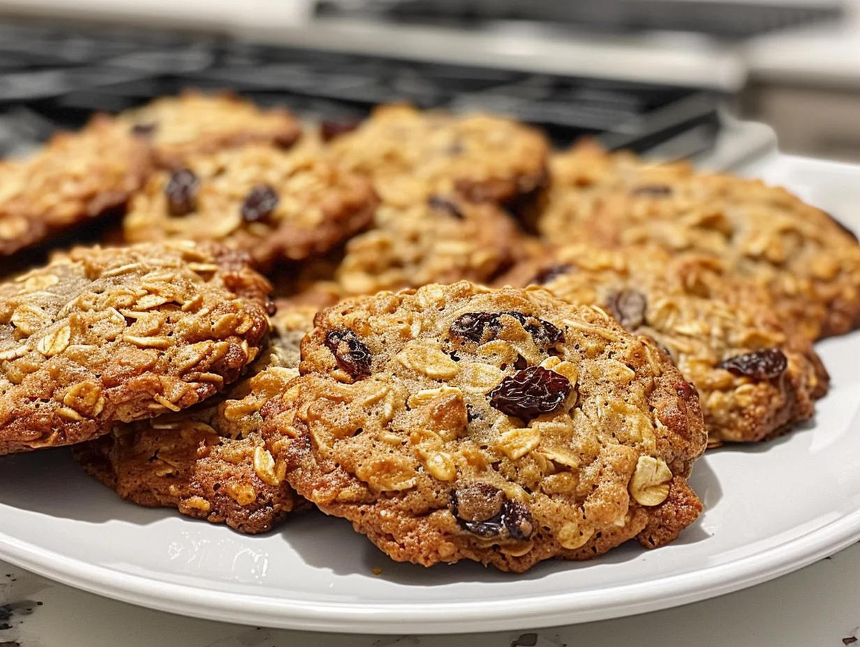 A Plate of Fresh Oatmeal Raisin Cookies