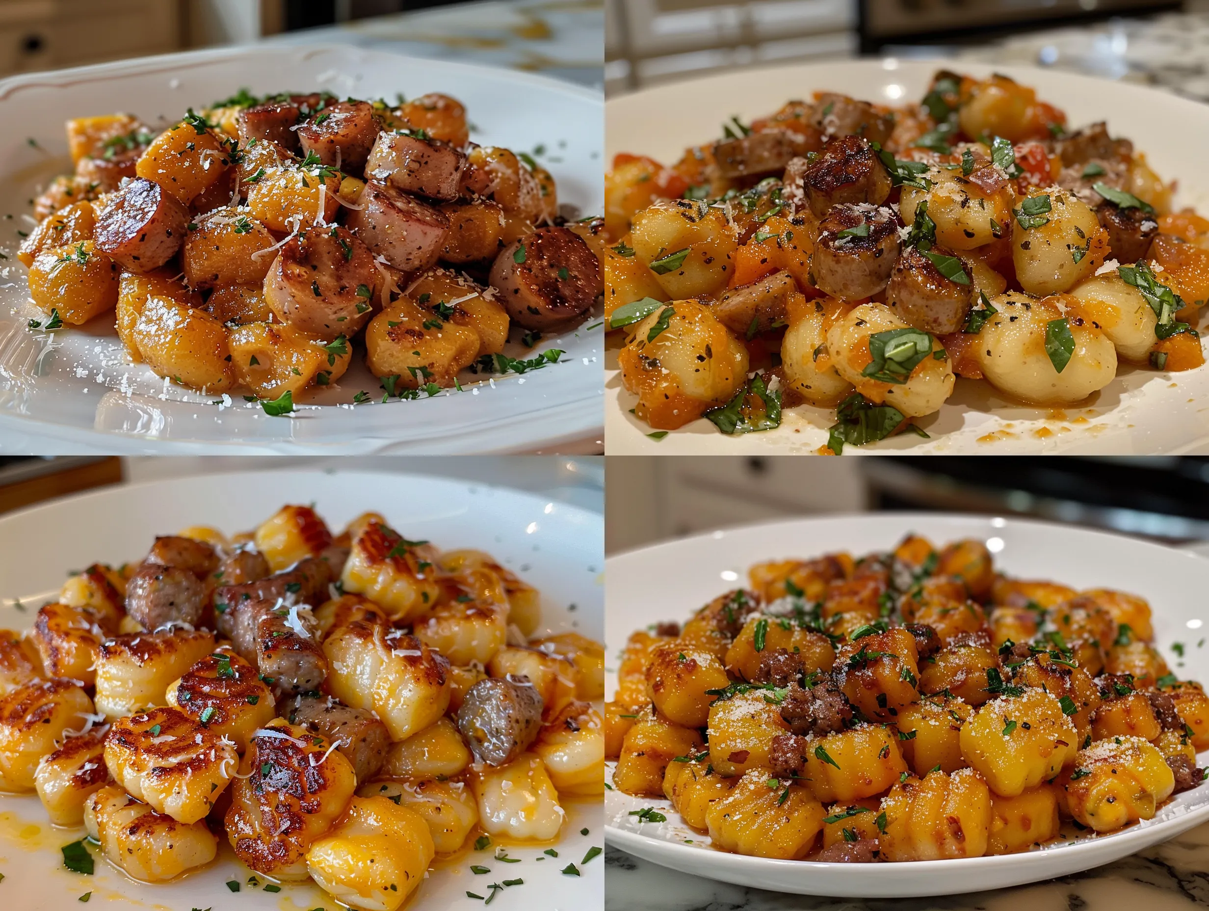 Appetizing Butternut Squash Gnocchi with Sausage on a Rustic Plate
