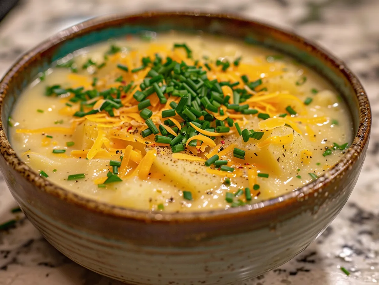 Bowl of Cheddar Garlic Herb Potato Soup