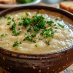 Bowl of Steaming Homemade Garlic Soup