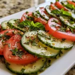 Close-up of a Cucumber Caprese Salad