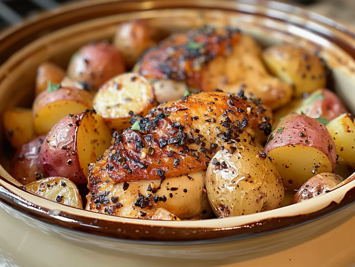 Delicious Crockpot Garlic Parmesan Chicken and Potatoes