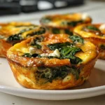 Delicious Egg Muffins with Spinach and Feta on a Rustic Wooden Board