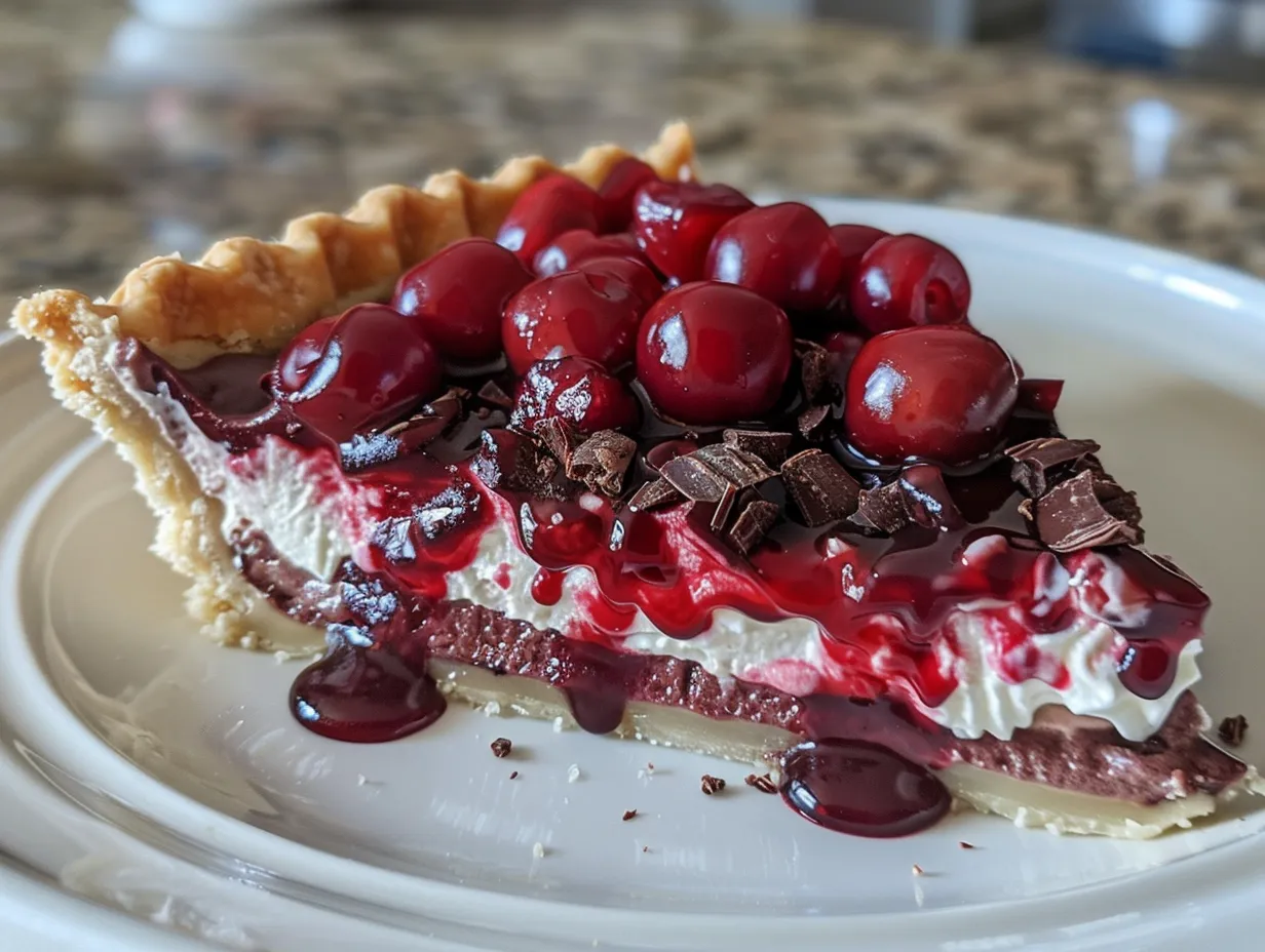 Delicious Slice of Chocolate Cherry Cream Pie