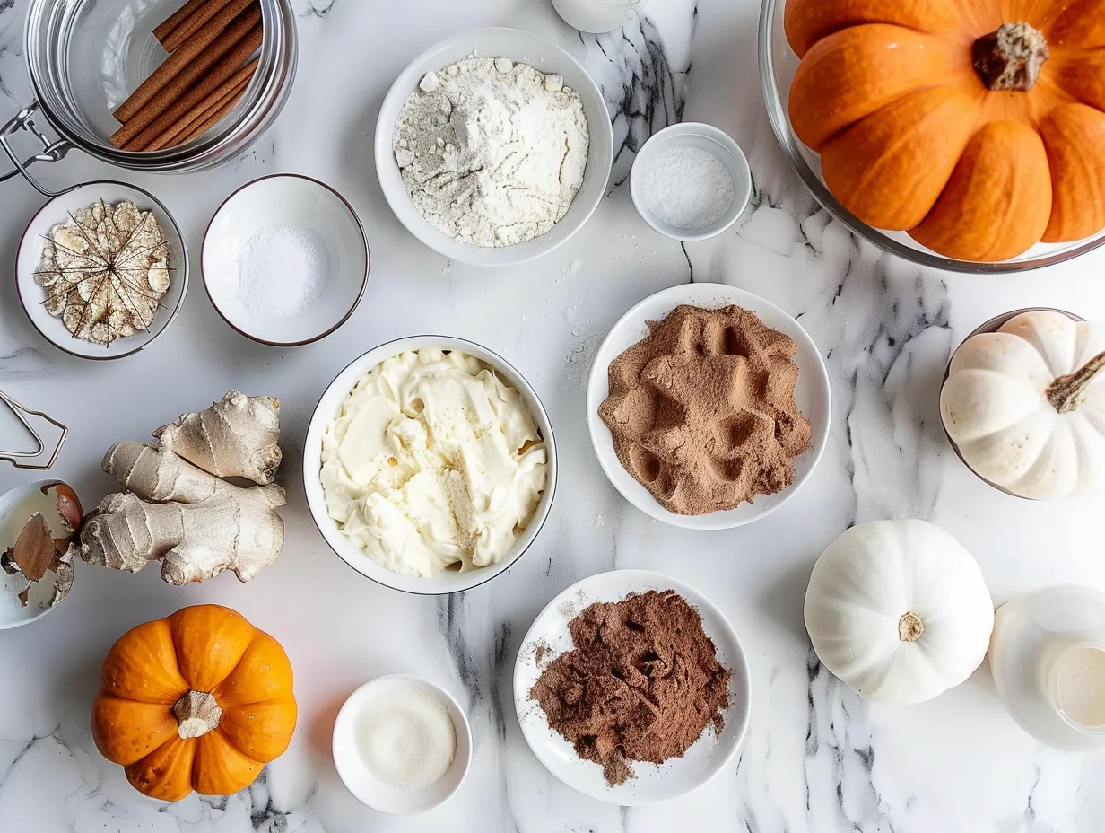 Fresh ingredients for making Pumpkin Patch Pudding, including pumpkin puree, Oreo cookies, pudding mix, and gummy worms.