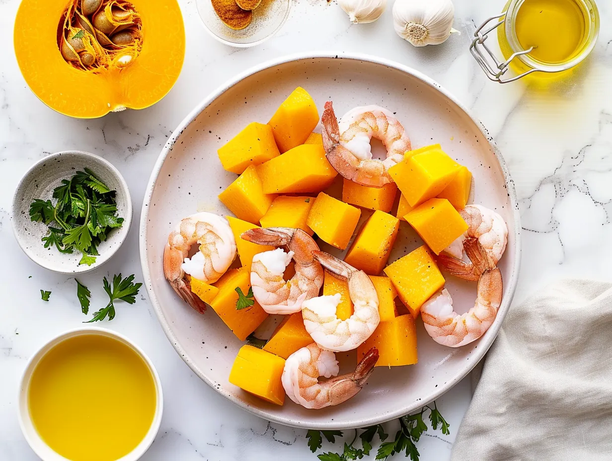 Ingredients for Spiced Shrimp with Roasted Honeynut Squash