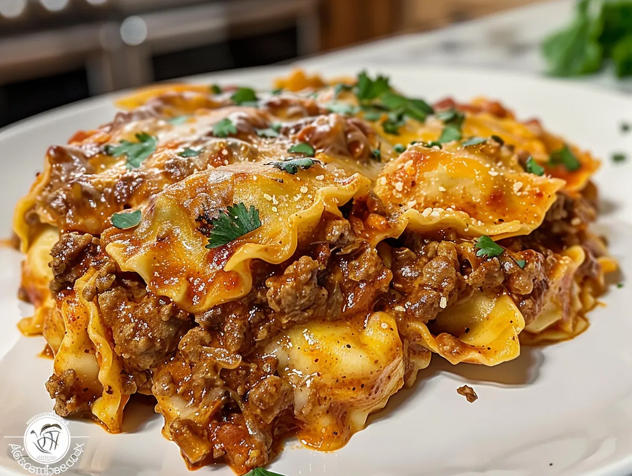 Homemade cheesy beef enchilada tortellini, served in a bowl.
