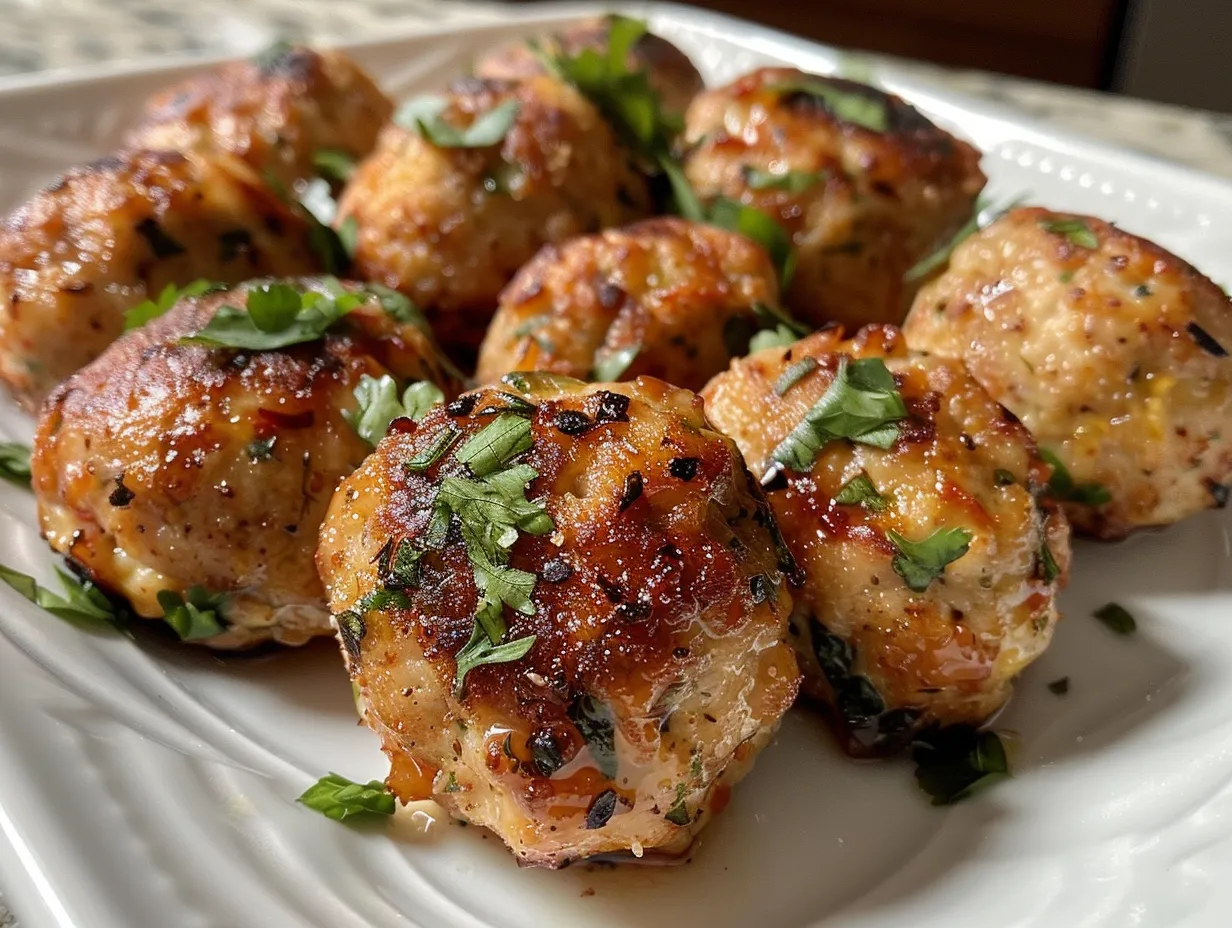 Homemade Chicken Meatballs on Plate