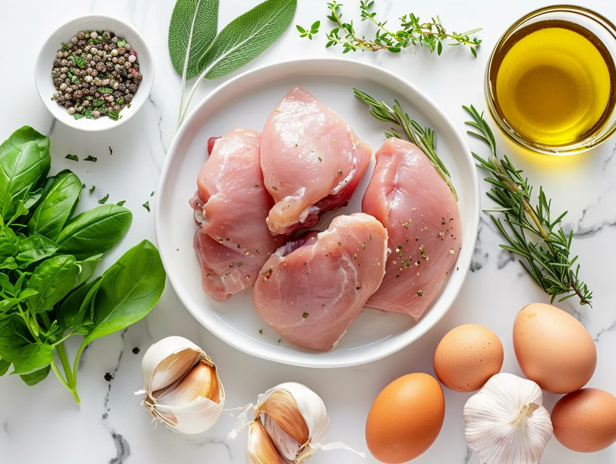 Ingredients for making crock pot ranch chicken including chicken breasts, ranch dressing mix, cream of chicken soup, chicken broth, and cream cheese.