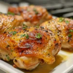 Juicy and Crispy Baked Chicken Thighs on a Plate