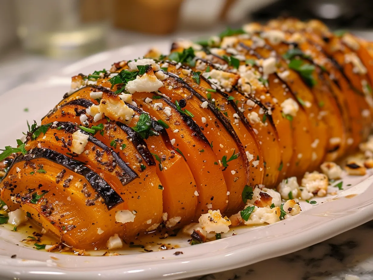Mouthwatering Hasselback Butternut Squash with Feta