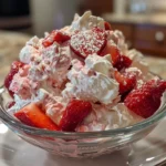 Overhead shot of a bowl of Strawberry Fluff Salad