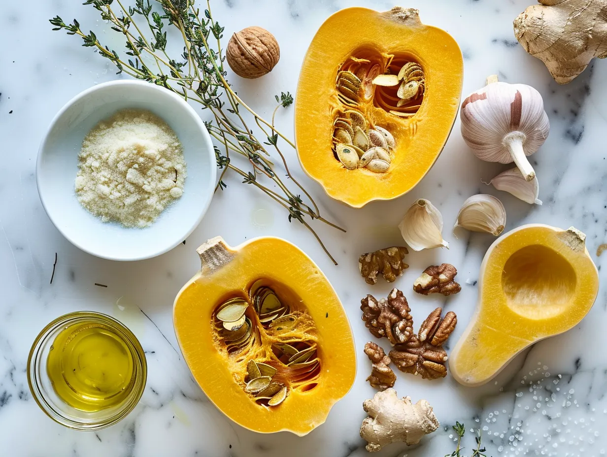 Raw honeynut squash halves with olive oil, salt, and pepper.