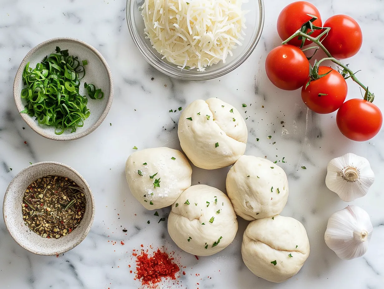 Ingredients for making crispy air fryer pizza rolls, including a bag of frozen pizza rolls and optional cooking spray.