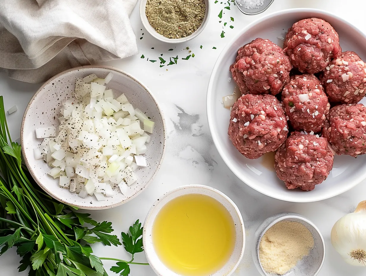 Ingredients for making slow cooker Salisbury steak meatballs recipe