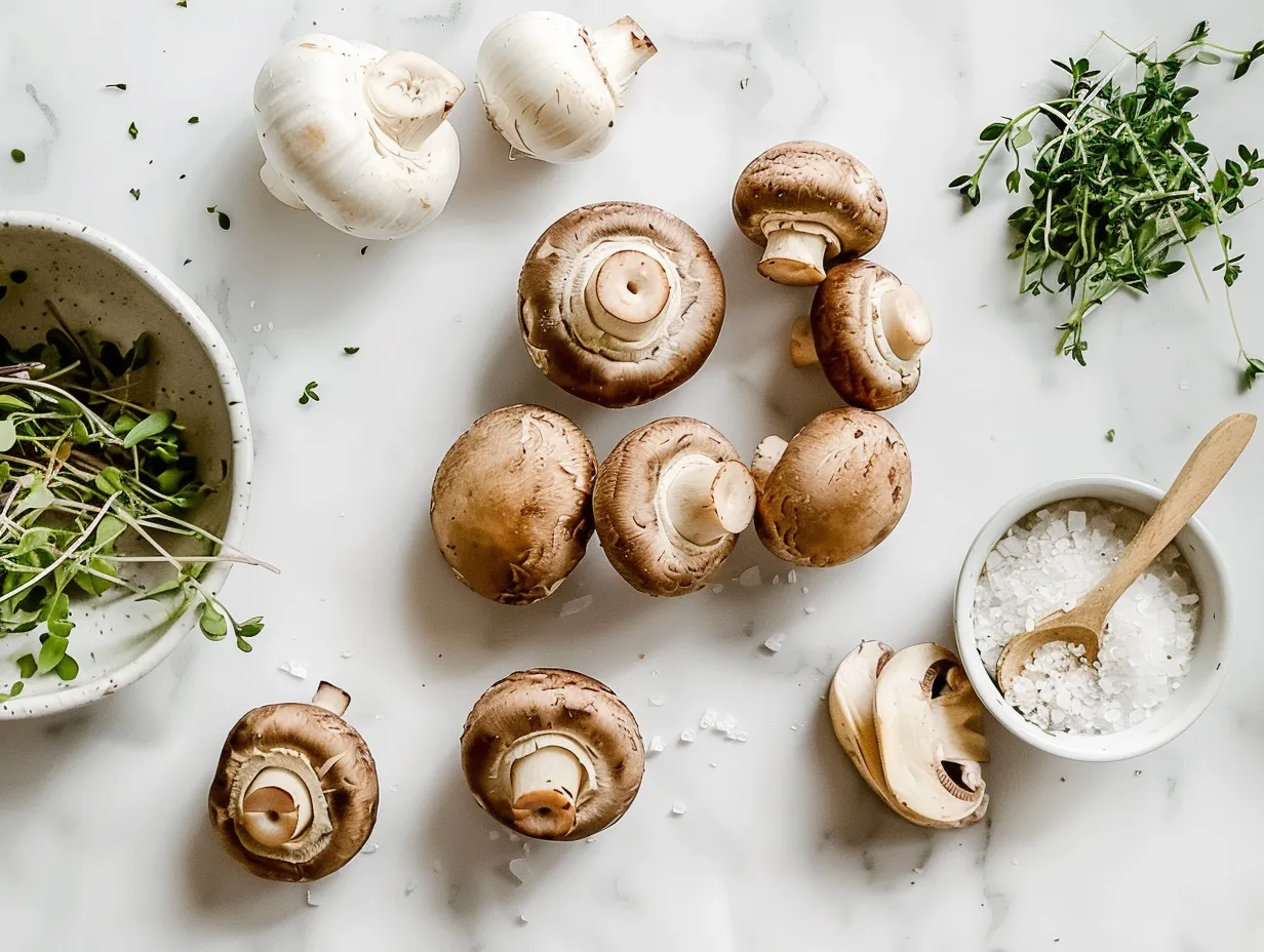 Raw ingredients needed to prepare vegan mushroom stroganoff