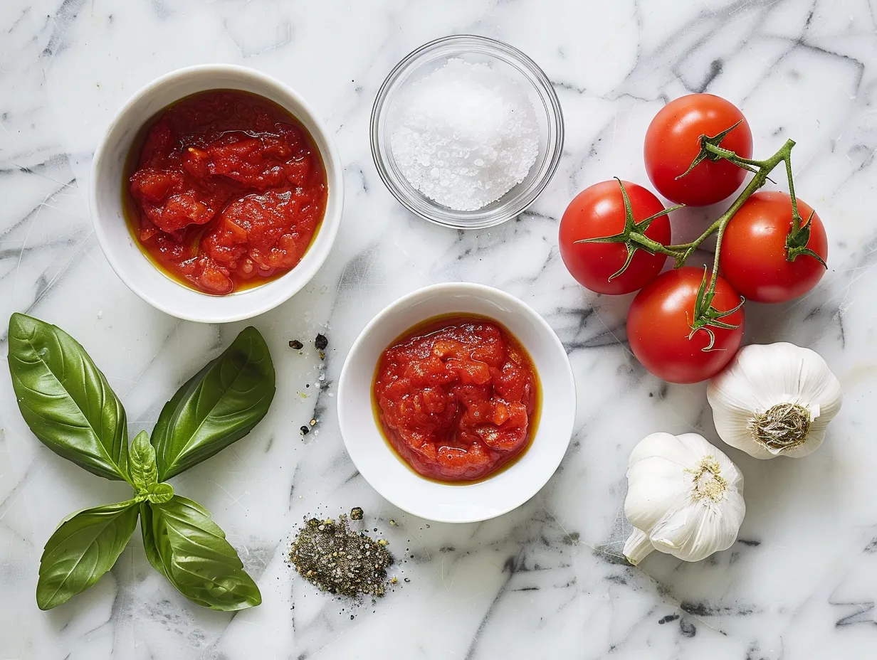 Raw ingredients for homemade Marinara Sauce
