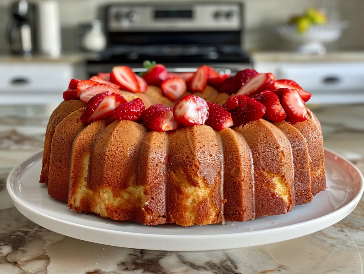 Strawberry Cream Cheese Pound Cake close up