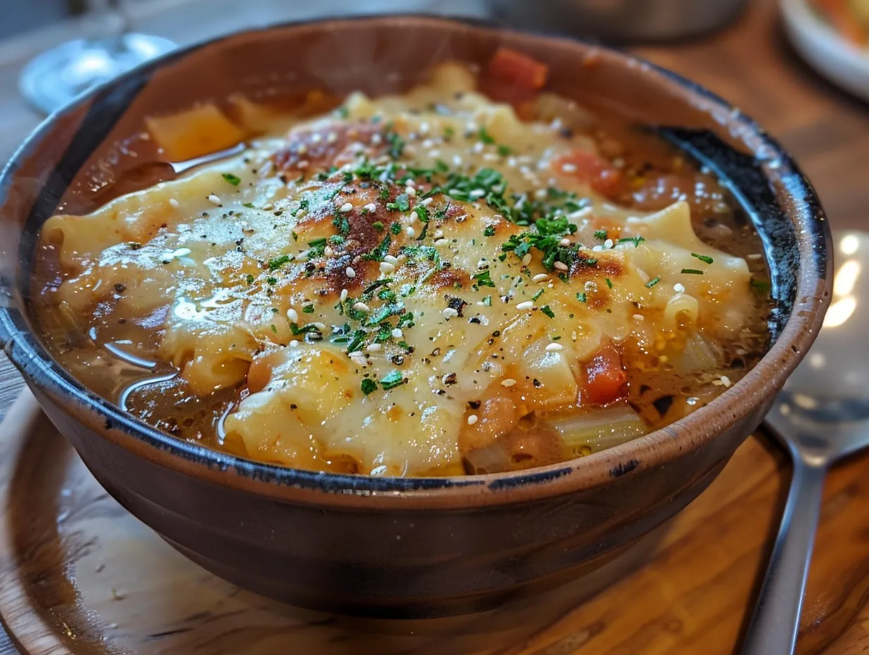 A Bowl of Delicious Vegetarian Lasagna Soup