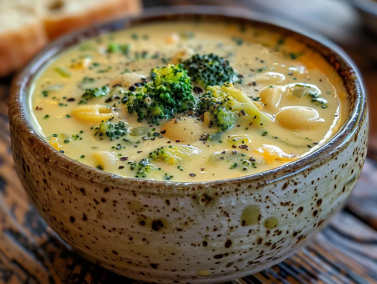 Bowl of Broccoli Cheddar Soup with Shells