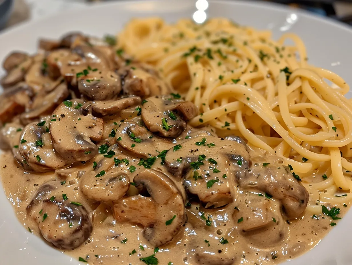 Bowl of Delicious Mushroom Stroganoff
