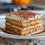 Close-up shot of a slice of pumpkin tiramisu