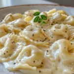 Delicious Tortellini Alfredo on a Fork
