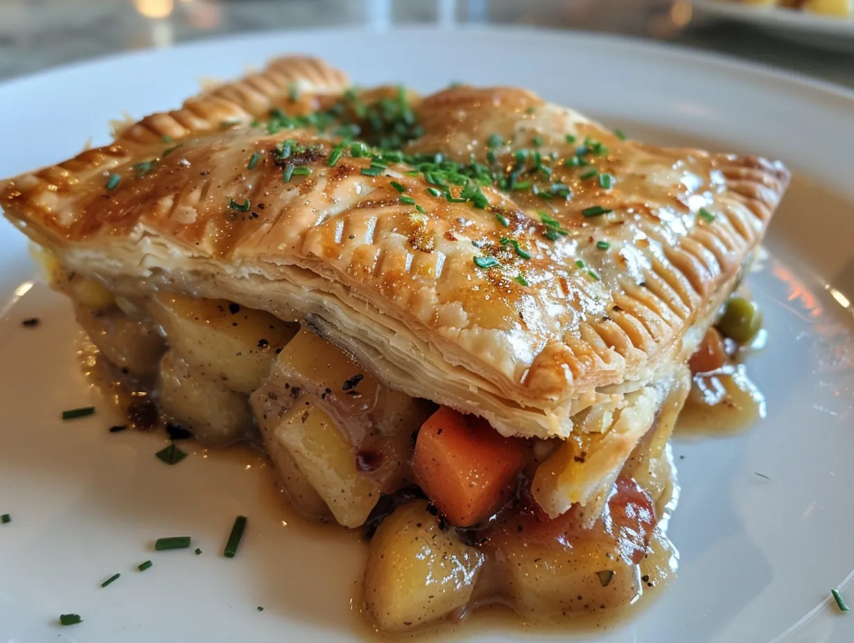 Delicious Vegan Thanksgiving Pot Pie with a golden-brown, flaky crust.