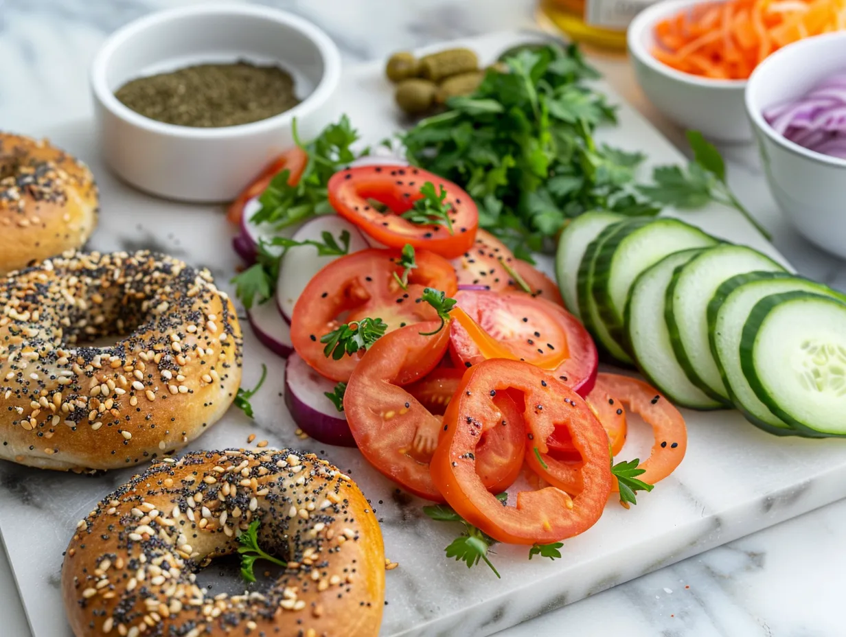 Fresh ingredients for making delicious bagel sandwiches
