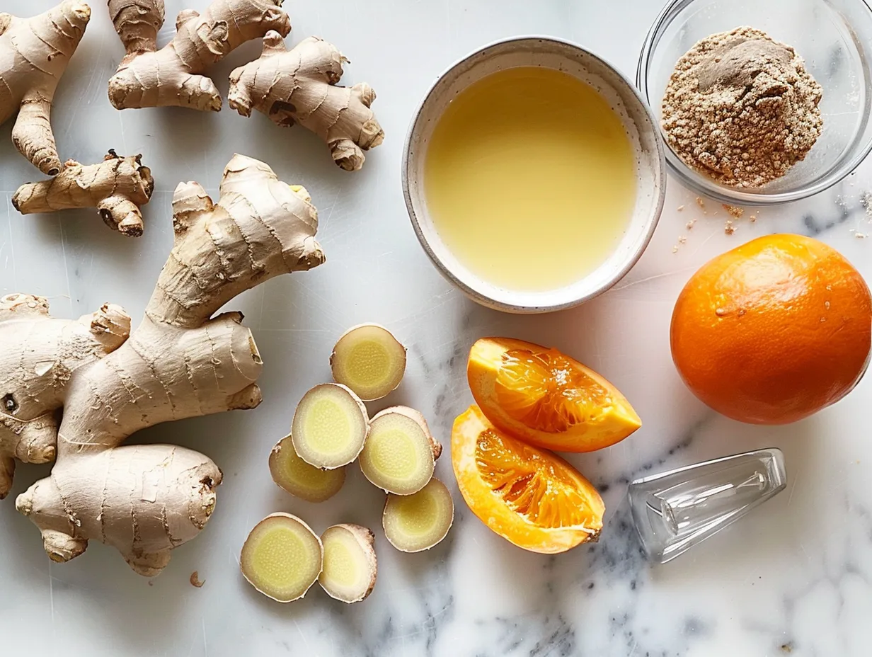 Fresh ingredients ready for baking Ginger Persimmon Bread, including flour, spices, persimmon pulp, and nuts.