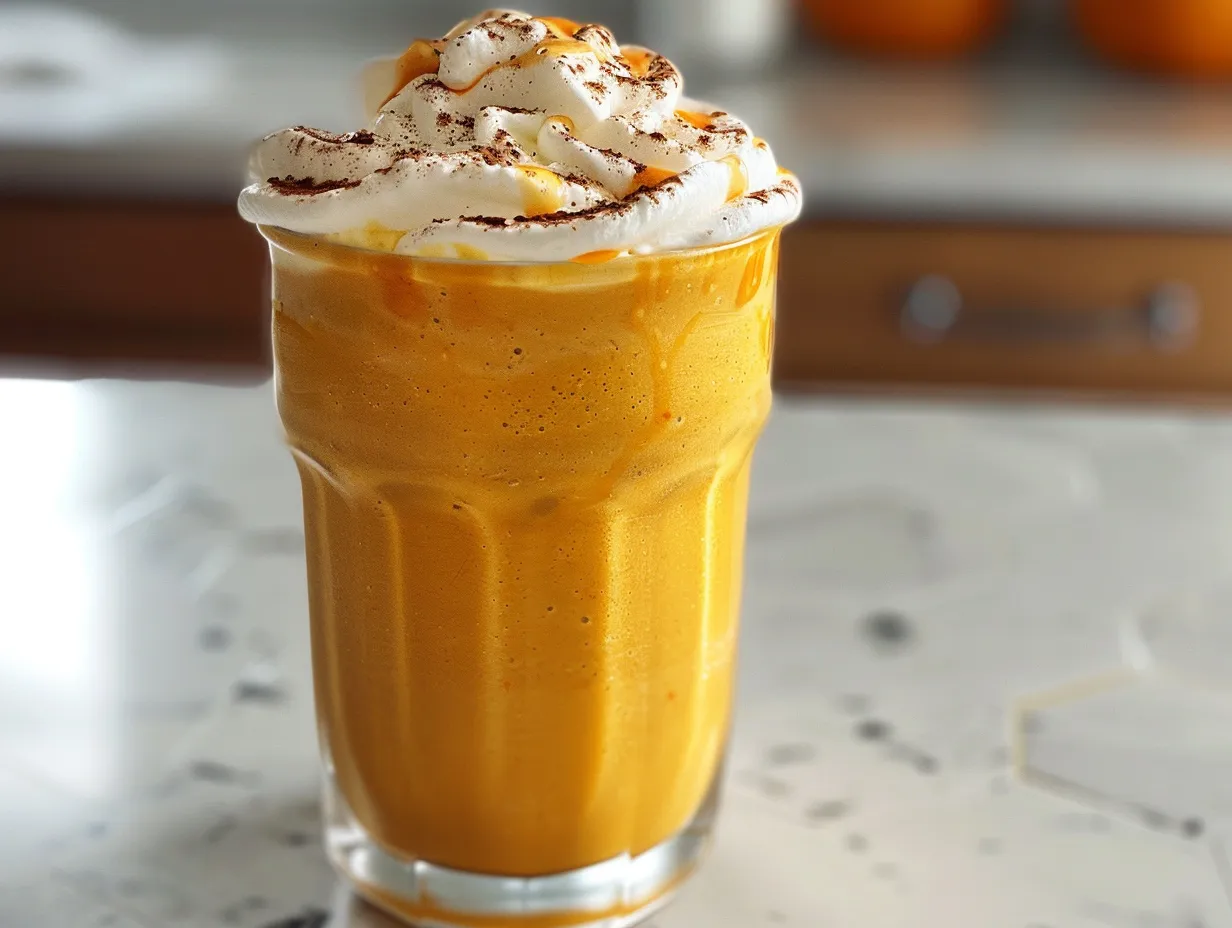 Homemade Pumpkin Milkshake in a glass with whipped cream and cinnamon