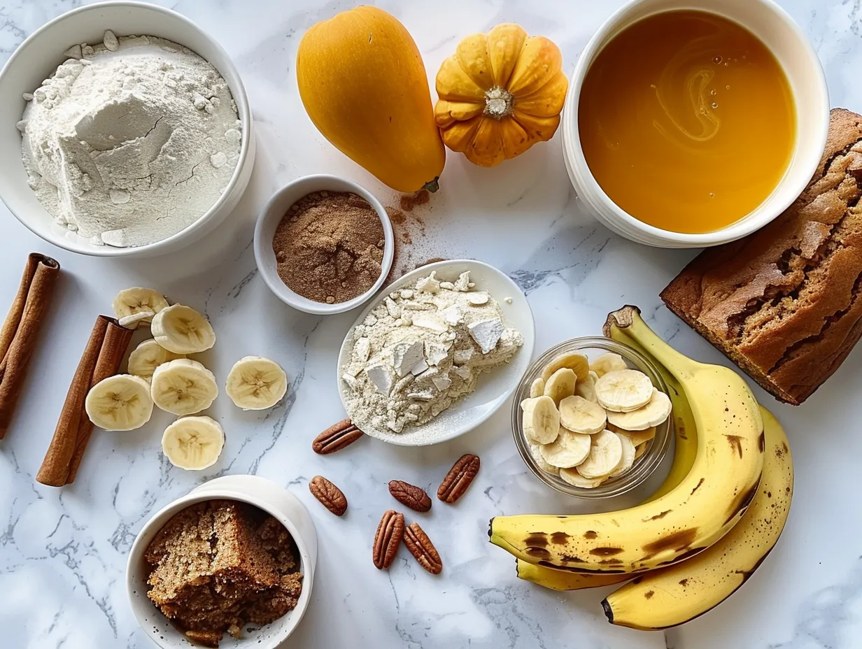 Ingredients for making delicious homemade Pumpkin Banana Bread