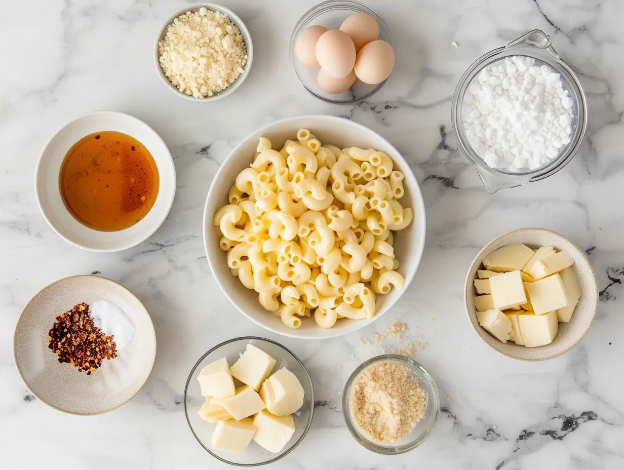 Ingredients needed to make Southern baked mac and cheese