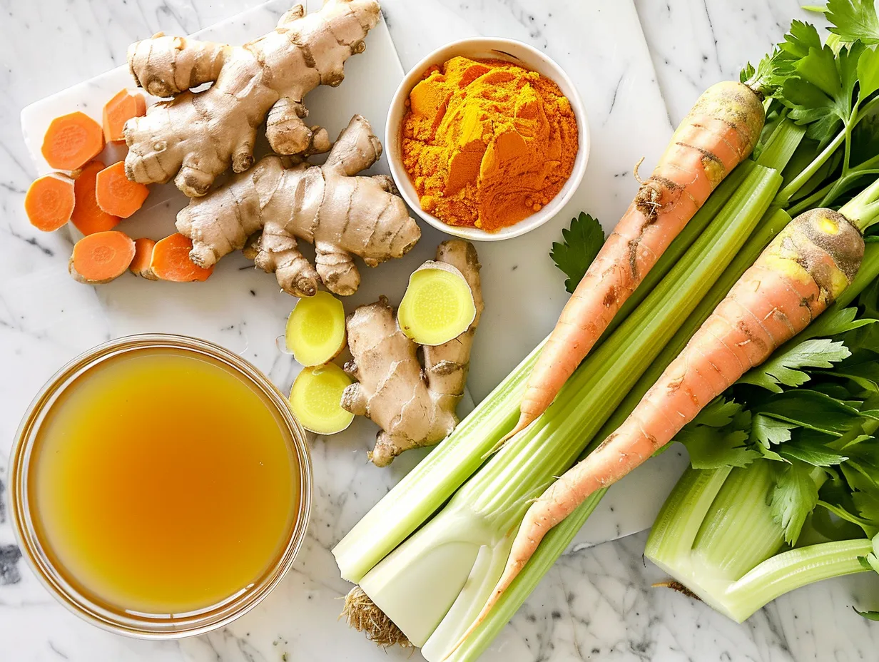 Ingredients for homemade Turmeric Chicken Soup