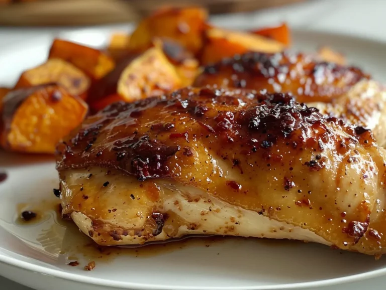 Maple-Glazed Chicken and Sweet Potatoes on Rustic Table