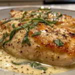 Mozzarella Chicken in Basil Cream Sauce close-up