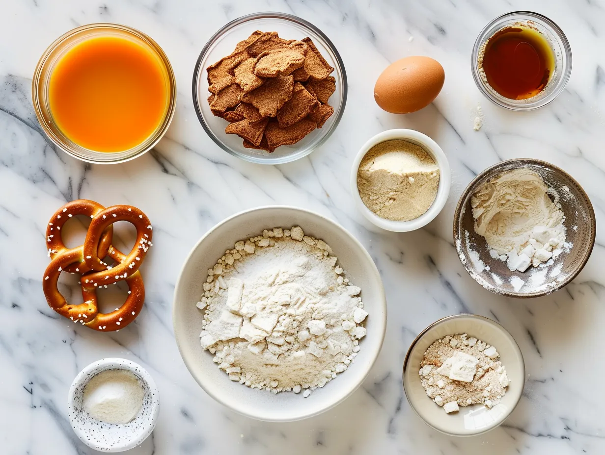 Ingredients for making Pumpkin Cinnamon Sugar Soft Pretzels.