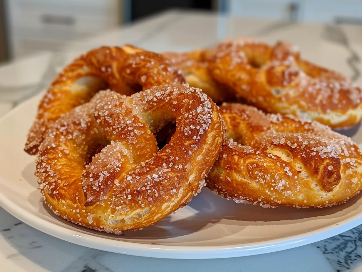 Pumpkin Cinnamon Sugar Soft Pretzels on a Plate