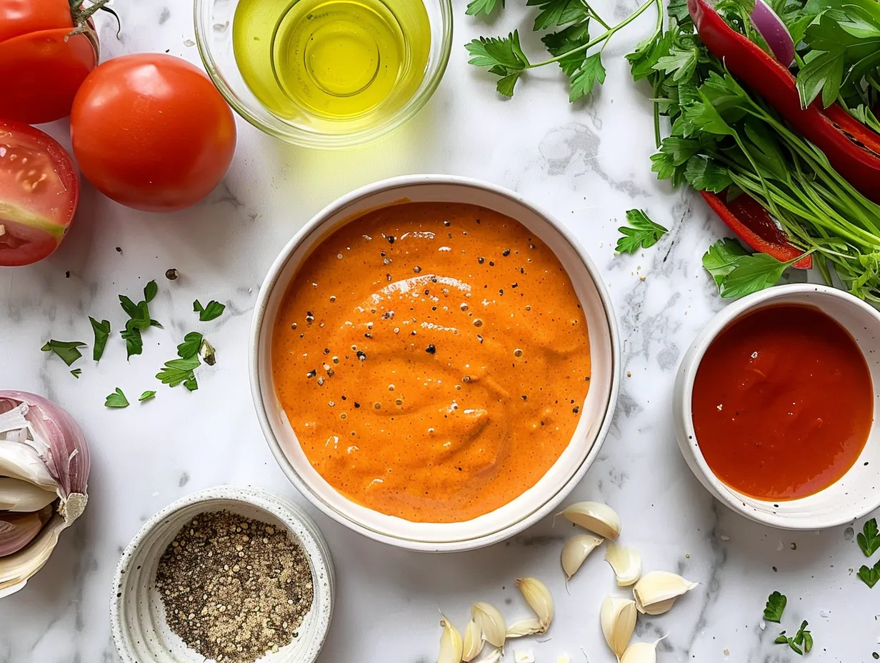 Raw ingredients for making buffalo chicken dip, including shredded chicken, cream cheese, buffalo sauce, ranch dressing, and shredded cheddar cheese.