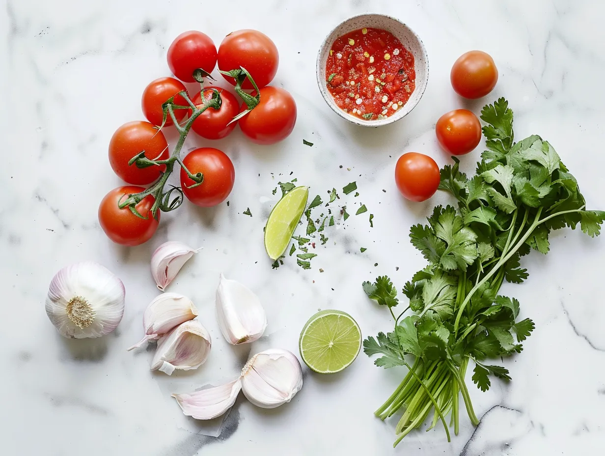 A variety of raw ingredients, like taco shells, tomatoes, seasoning, and lettuce, needed to make flavorful chicken tacos