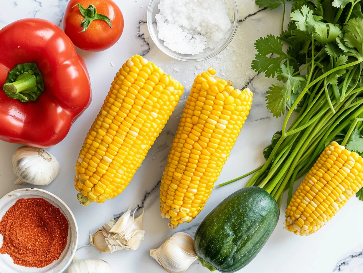 Raw ingredients for preparing Mexican street corn salad