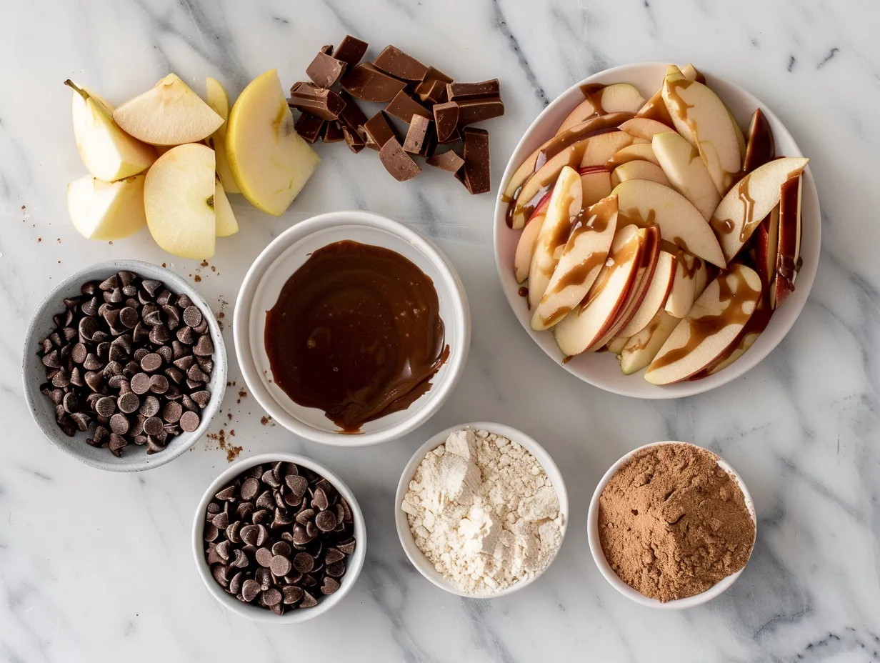 Ingredients for making Samoa Caramel Apple Slices