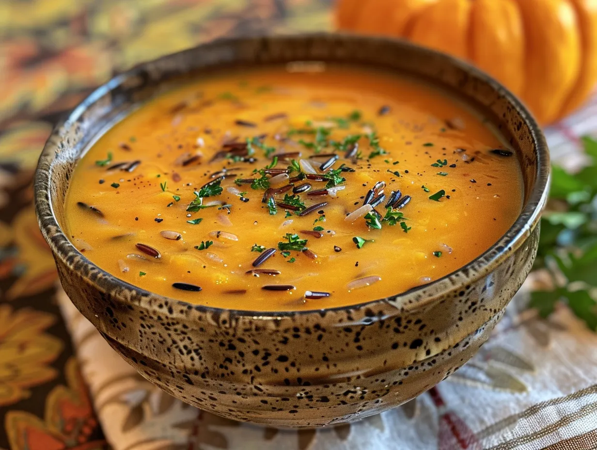 Warm and inviting bowl of Pumpkin Wild Rice Soup